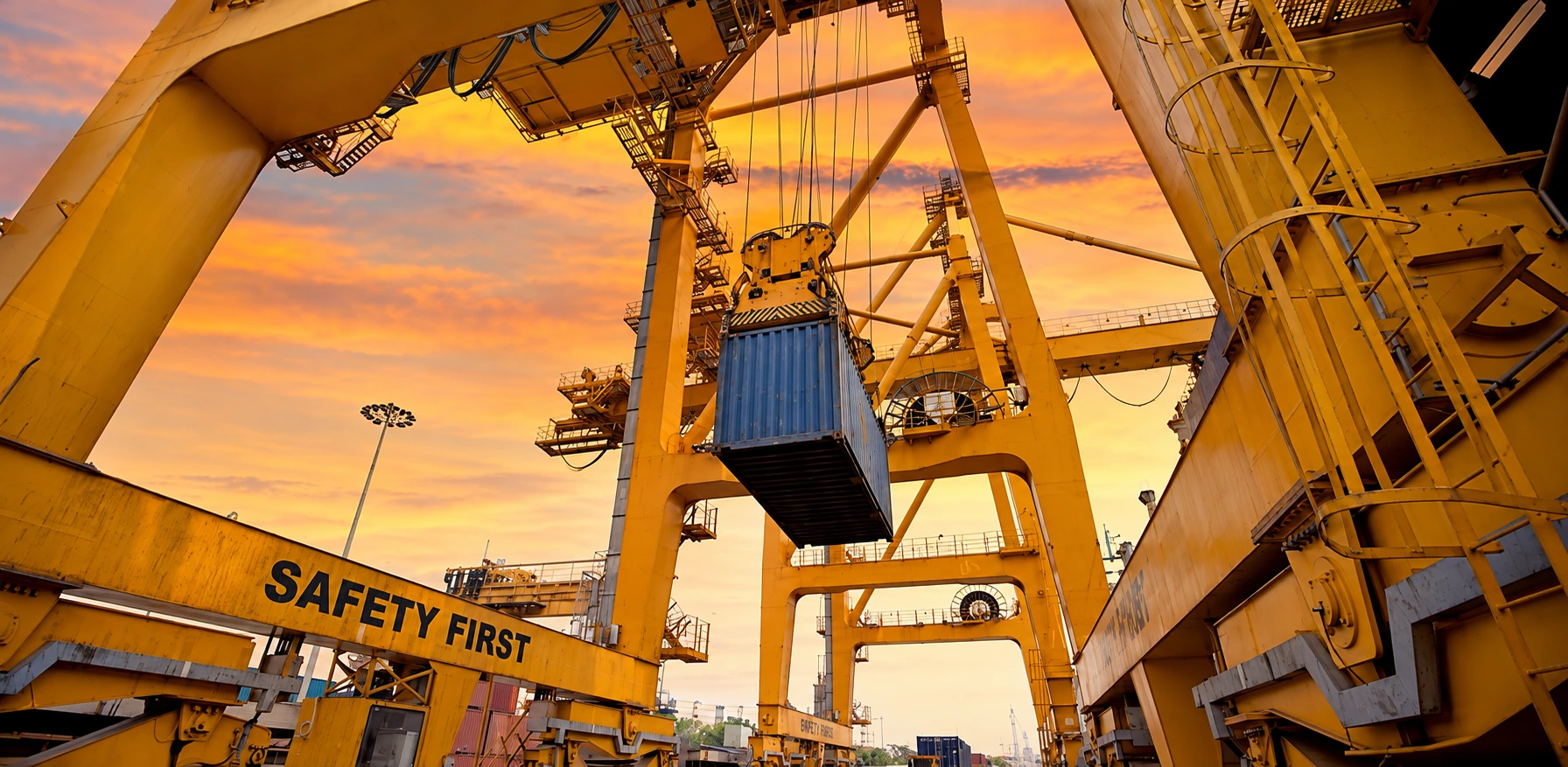 Industrial lifting crane and cargo handling equipment at a port